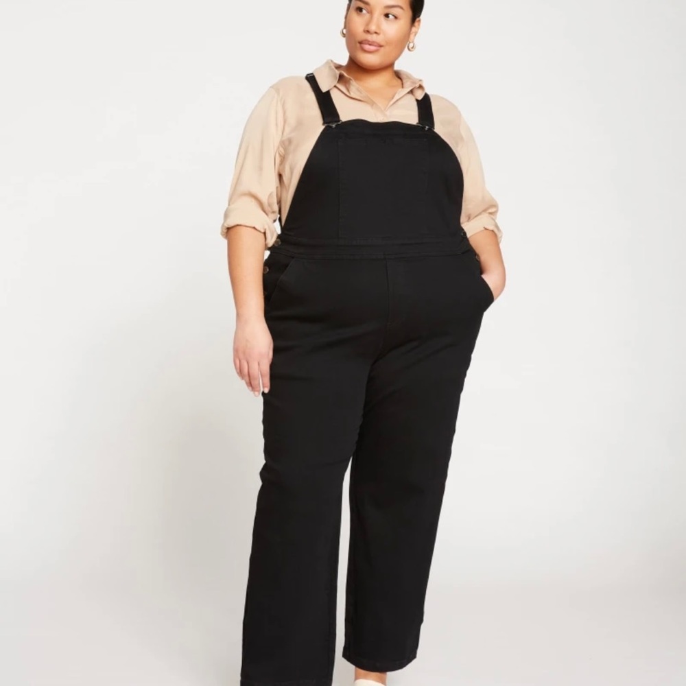 Universal Standard black overalls stretch denim, size 14-16